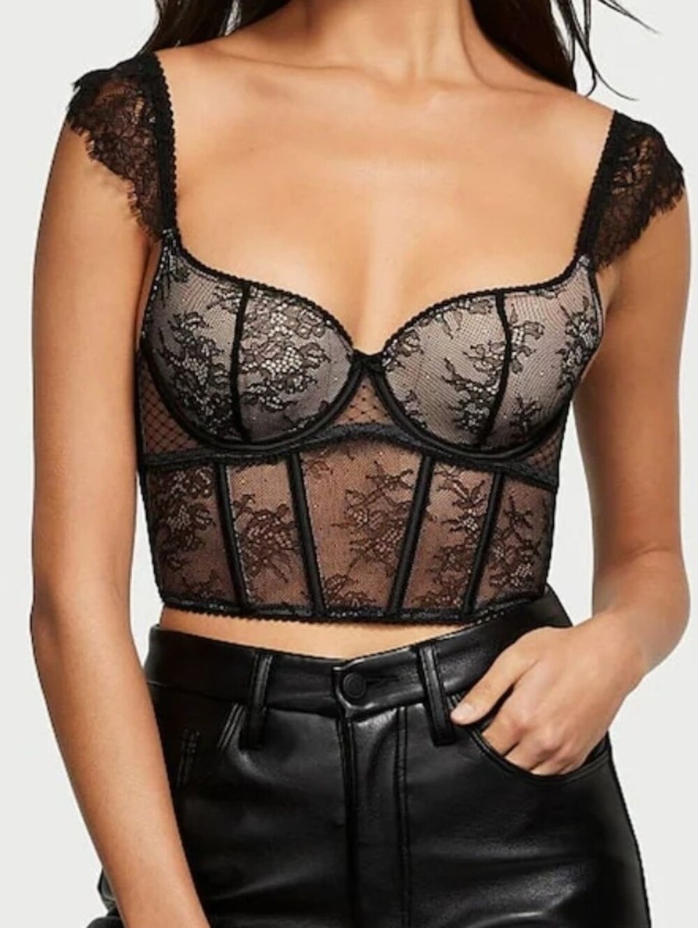Victoria's Secret | Dream Angels Lace Cap-Sleeve Corset Top Size S DD